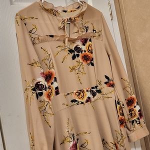 Floral tan bow tie dress